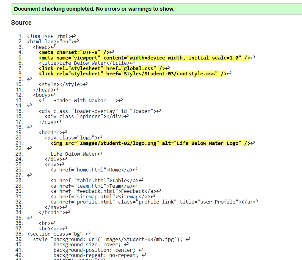 Validation of Content Page
