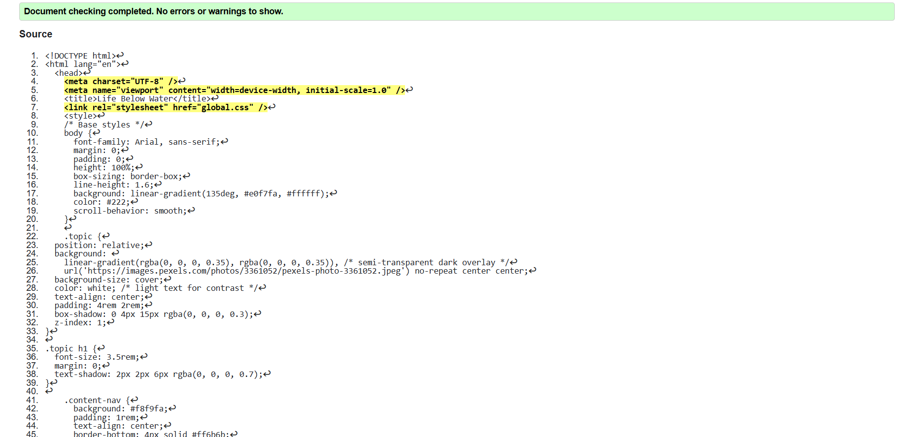 Validation of Content Page