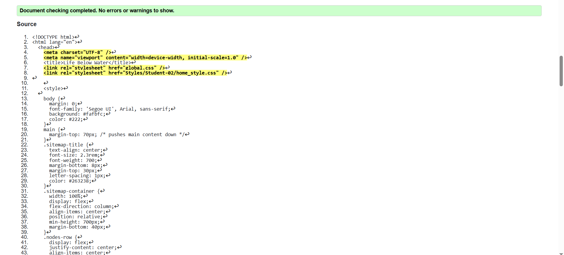 Validation of sitemap